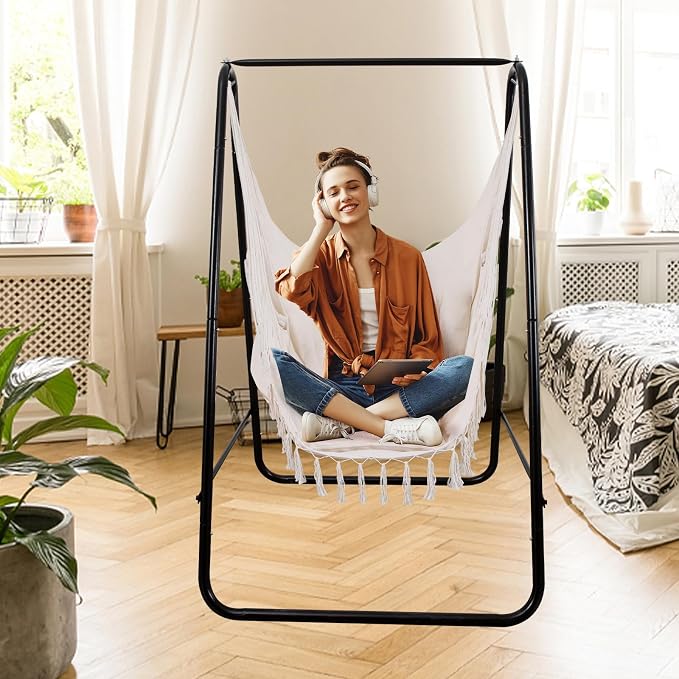 Goutime Hammock Chair, Hanging Rope Ceiling Swing - Image 5