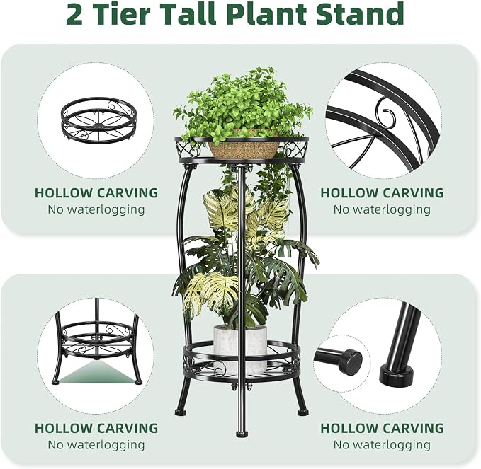 Simple Trending Plant Stand Indoor Outdoor, Tall Round Plant Shelf, 2 Tiers - Image 5