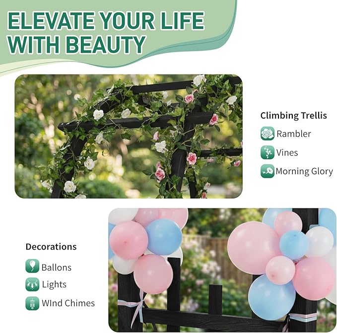 VINGLI Wooden Garden Arbor, Heavy Duty Outdoor Frame Trellis - Image 4