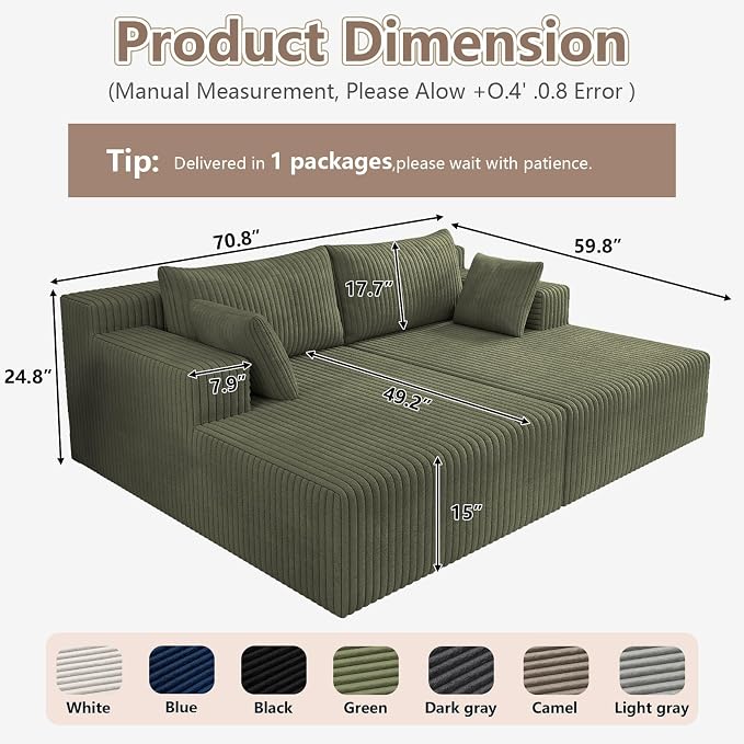 ODUWA Oversized Double Chaise Lounges Indoor, Upholstered Boneless Cloud - Image 2