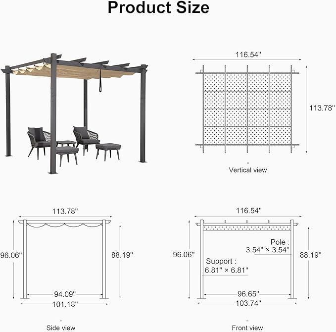 PURPLE LEAF 10' X 10' Outdoor Retractable Pergola - Image 6