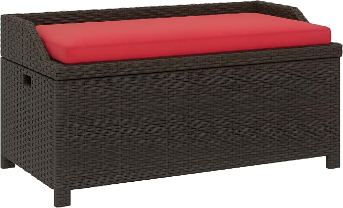 Outsunny 34 Gallon Outdoor Wicker Storage Bench Deck Box, PE Rattan Patio by Outsunny