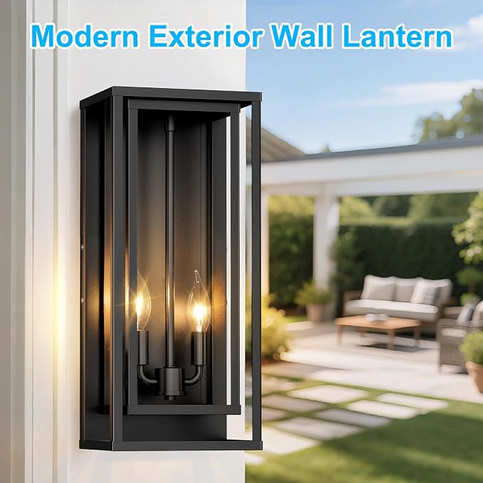 2-Pack Large Outdoor Wall Lanterns, 18” Exterior Waterproof Rectangular Sconce - Image 6