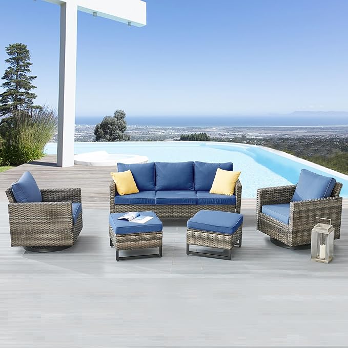 Belord Wicker Patio Furniture 5 Piece Outdoor Sofa Set, Oversize Outdoor Swivel by Belord