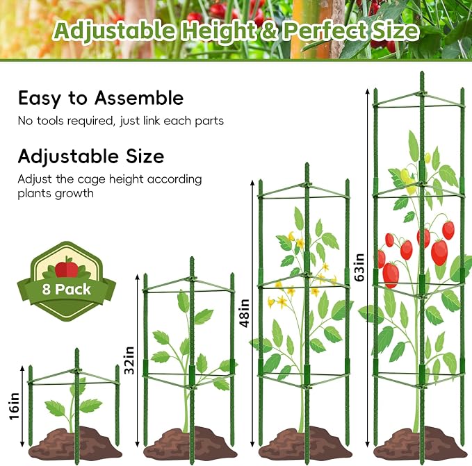 Riare 8 Pack 4 FT Tomato Cages for Garden- 48inches Heavy Duty Garden Stakes - Image 2