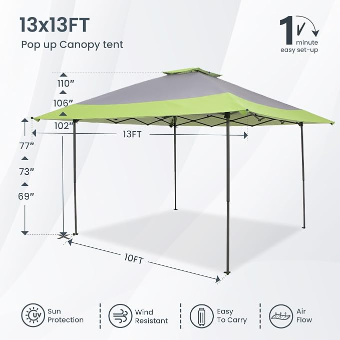 PHI VILLA Pop-Up Canopy Tent 13x13 Instant Shelter Outdoor Canopy - Image 6