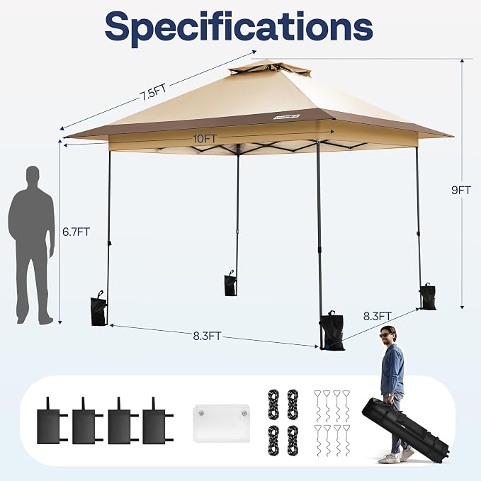 VIVOHOME10x10ft Pop Up Canopy Tent One Push Setup Outdoor Portable Shelter Tent - Image 8