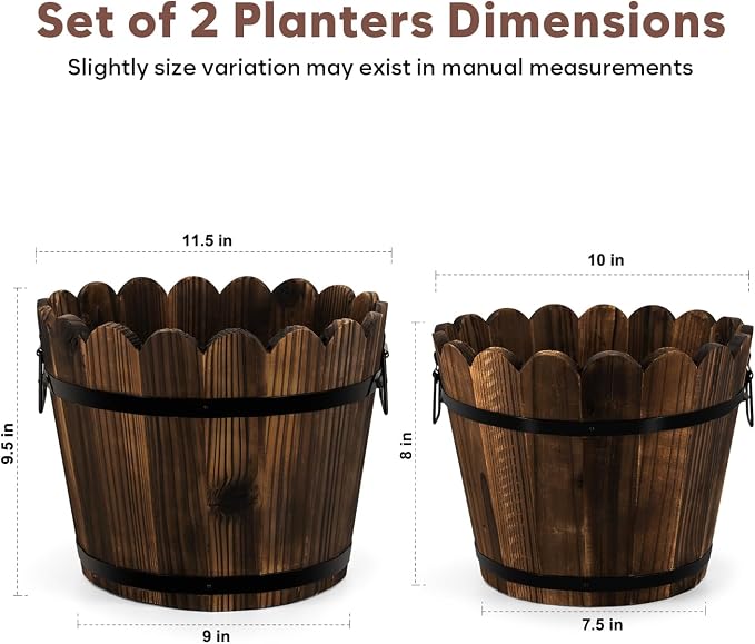 Wooden Barrel Planters Flower Pots - Image 2