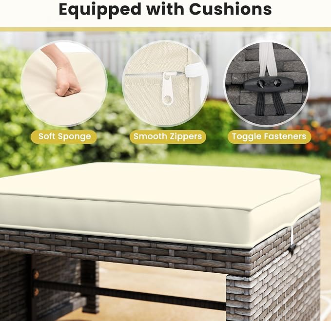 ORALNER Outdoor Ottoman, All-Weather Rattan Foot Stool w/Cushions, Foot Rest - Image 3