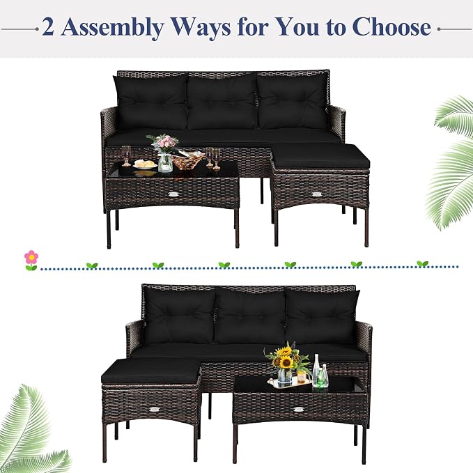 Tangkula 3 Pieces Patio Conversation Set, All Weather Outdoor PE Rattan Wicker - Image 8