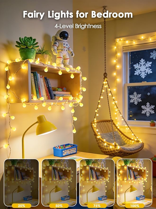 LORRYTE Connectable 43FT 100LED Globe String Lights | 8 Modes Warm White String - Image 4