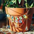 Sun Catcher Plant Hanger with Beads and Glass Crystal Beaded Plant Accessories by Unknown