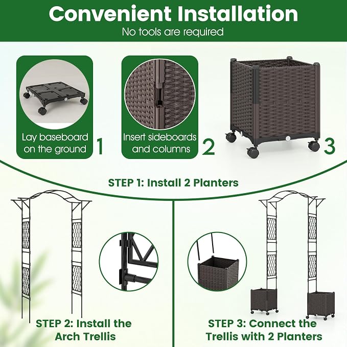 Giantex 8.2 FT Garden Arch Trellis w/ 2 Self-Watering Planter Boxes, Metal - Image 7