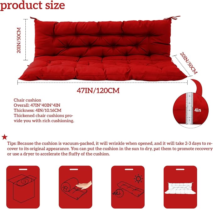 Outside Benches Cushion with Backrest, Thicken Waterproof Swing Cushions 2/3 - Image 5