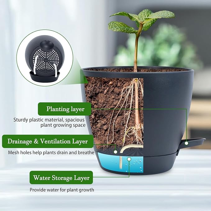 Hanging Planters for Indoor Plants, 2 Set Self Watering Hanging Flower Pots - Image 5