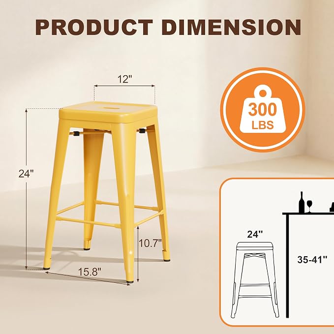Shahoo 24 Inches Metal Bar Stools Counter Height Stackable Backless Stools - Image 3