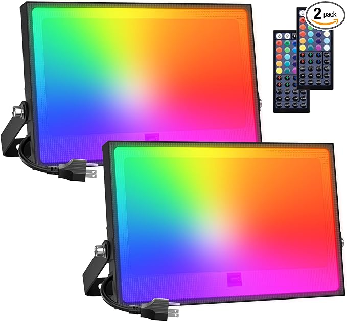 Onforu 2 Pack LED RGBW Flood Lights Outdoor 70W, 2700K Warm White Dimmable by Onforu