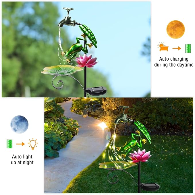 Bshine Frog Solar Outdoor Garden Lights, Waterproof Metal Solar Garden Stakes - Image 3