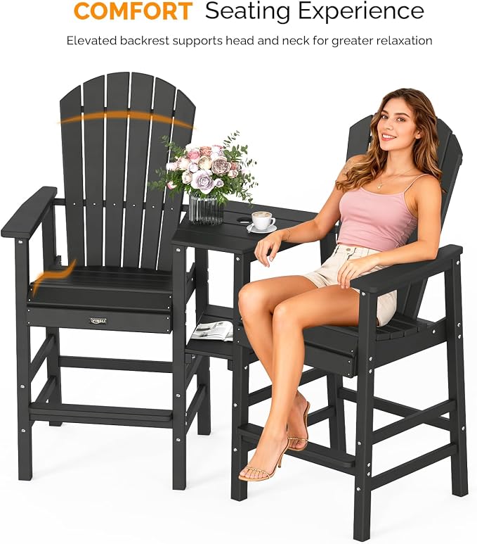 VINGLI Tall Adirondack Chairs Set of 2, All Weather HDPE Bar Height Adirondack - Image 2