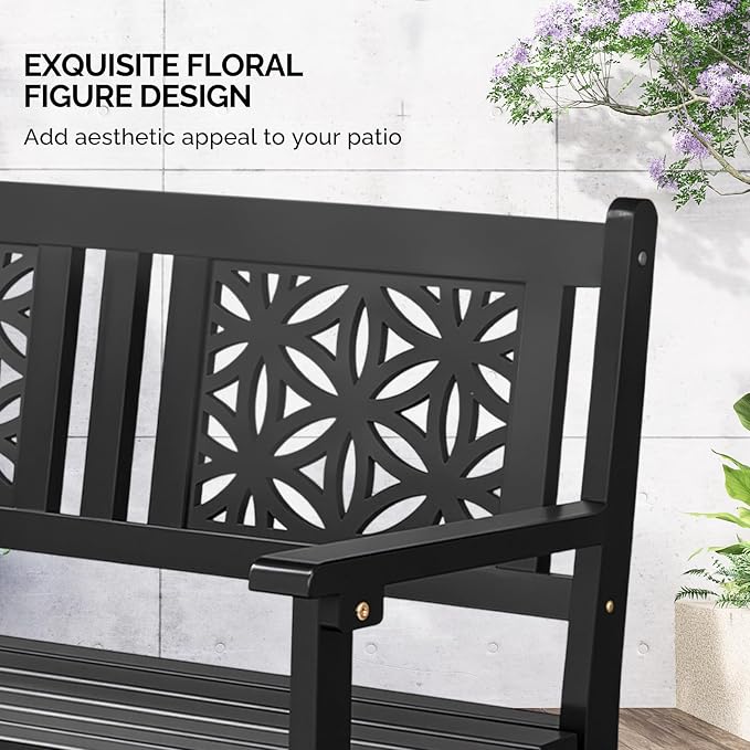 VINGLI 47" Outdoor Wood Bench, All Weather Outdoor Wooden Patio Garden Bench - Image 6