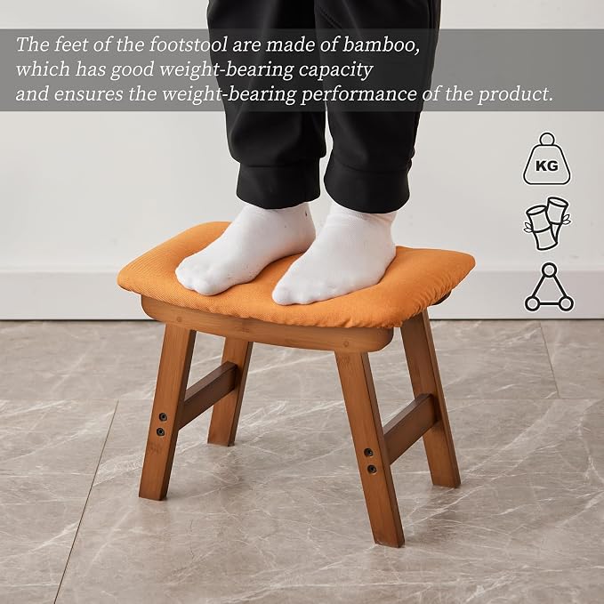 Foot Stool, Bamboo Small Sofa Foot Rest Under Desk, Extra Seating - Image 4