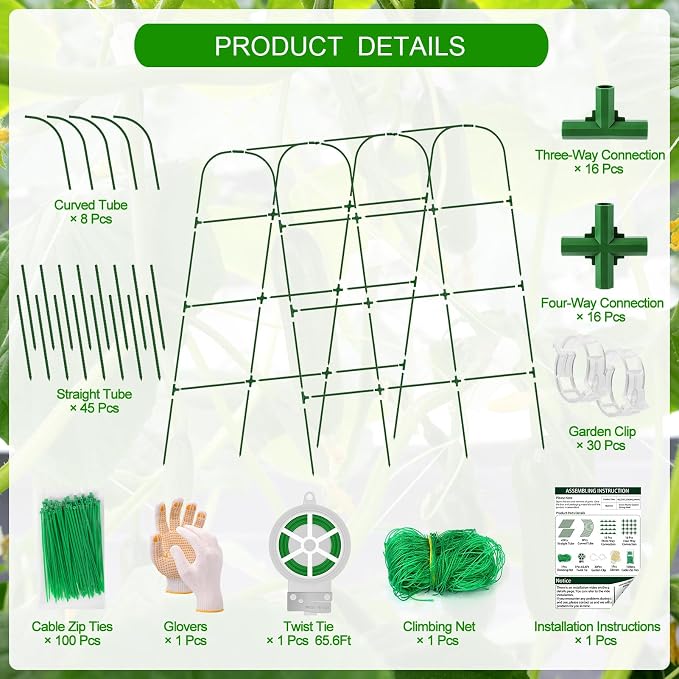 Cucumber Trellis for Raised Bed, U-Shape Garden Trellis for Climbing Plants - Image 9