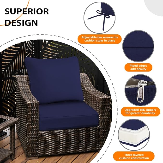 Sundale Outdoor Olefin Deep Seat Cushion, Patio Chair Cushion and Pillow - Image 4