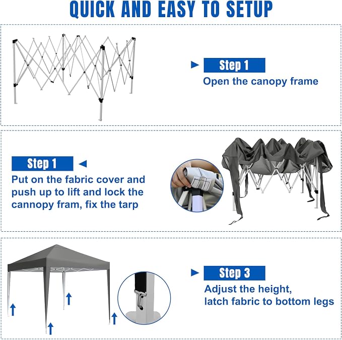 Yesker 10x10 Pop Up Canopy Tent UPF 50+ Waterproof Outdoor Canopy Portable - Image 3