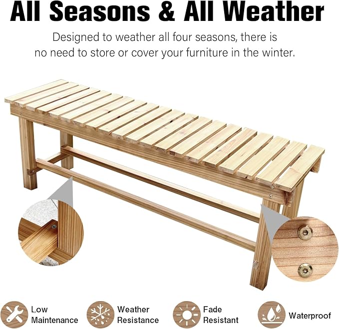 47.2'' Outdoor Garden Benches Weatherproof Patio Bench Two-Person Seat Backless - Image 7