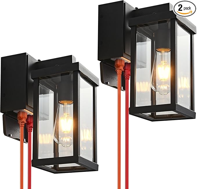 Dusk to Dawn Porch Lights with GFCI Outlets Waterproof Outdoor Wall Lights by JOKAONOTL