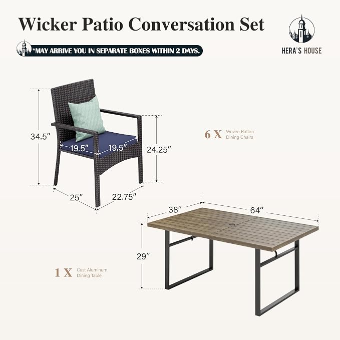HERA'S HOUSE Patio Table and Chairs Set 7-Piece, Outdoor Dining Furniture Set - Image 7