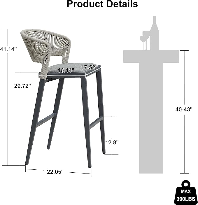 PURPLE LEAF Bar Stool Set of 2 Outdoor Bar Chairs - Image 3