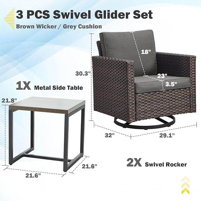 Belord Outdoor Bistro Set 3 Piece Wicker Swivel Rocker Patio Chairs, Oversize - Image 2