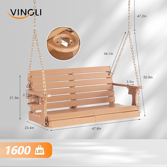 VINGLI Heavy Duty 1600 LBS HDPE Porch Swing Outdoor - Image 4