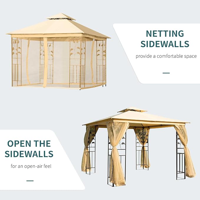 Outsunny 10' x 10' Metal Patio Gazebo, Double Roof Outdoor Gazebo Canopy Shelter - Image 3