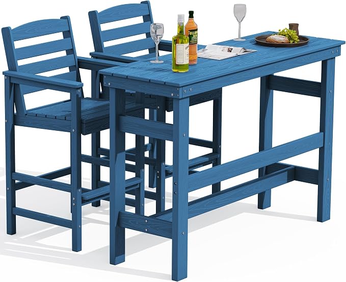 SERWALL Outdoor Bar Table and Chairs Set, Adirondack Bar Chairs Set of 2 and by SERWALL