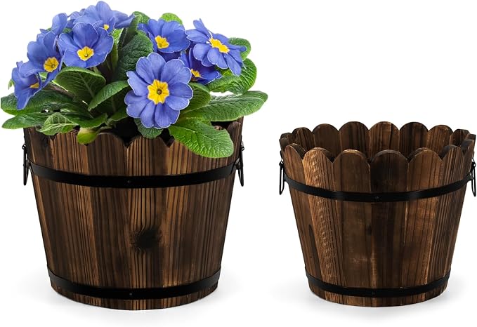 Wooden Barrel Planters Flower Pots by HakkaGirl