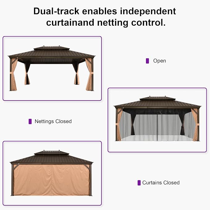PURPLE LEAF 13' X 17' Outdoor Hardtop Gazebo Patio Wide Aluminum Frame Metal - Image 8