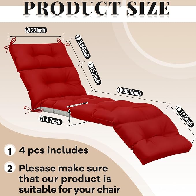 Kigley 4 Pcs Chaise Lounge Cushions 75 x 22 x 5 Inches Soft Lounge Chair - Image 2