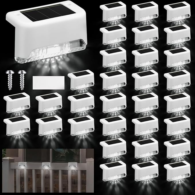 Geelin 32 Pcs Solar Deck Lights Outdoor, Waterproof LED Solar Step Fence Lights by Geelin