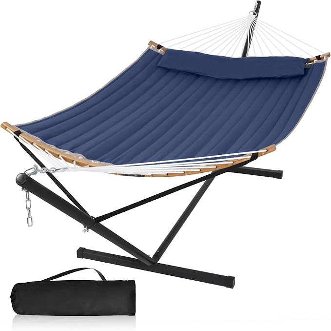 2 Person Hammock with Stand Included, Outdoor Hammock with Curved Spreader Bar by MansionHome
