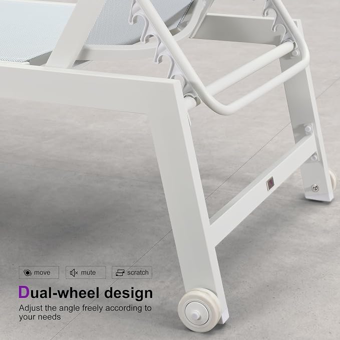 PURPLE LEAF Patio Lounge Chair 2 Pieces White Aluminum Outdoor Chaise Lounge - Image 7