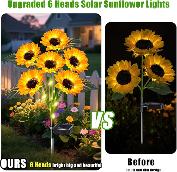 Sunflower Solar Lights Outdoor Decor, 4 Pack Solar Garden Decor 24 Waterproof - Image 4