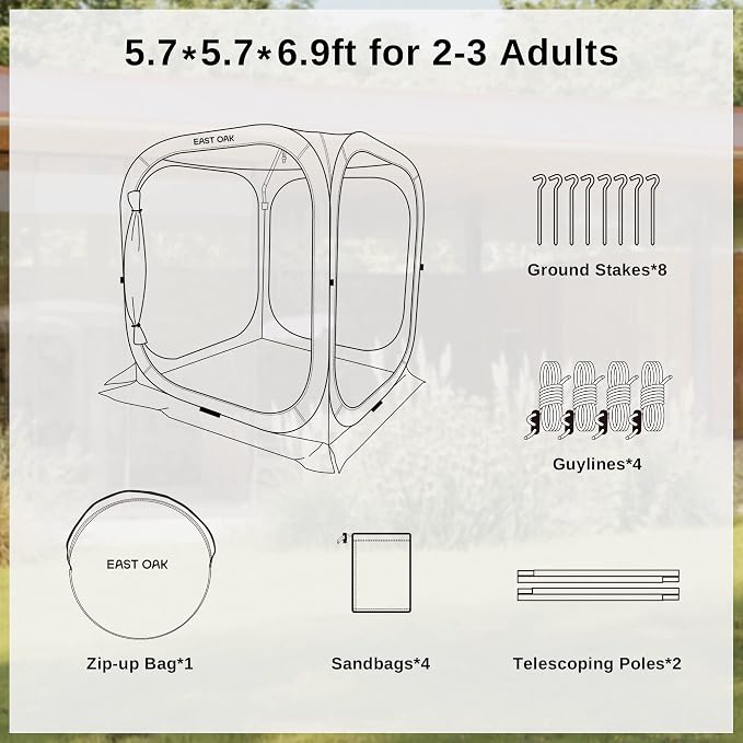 East Oak Screen House Tent Pop-Up, Portable Screen Room Canopy Instant Screen - Image 5