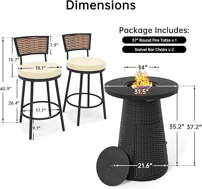 PIZZELLO 3-Piece Patio Swivel Bar Set - Image 8