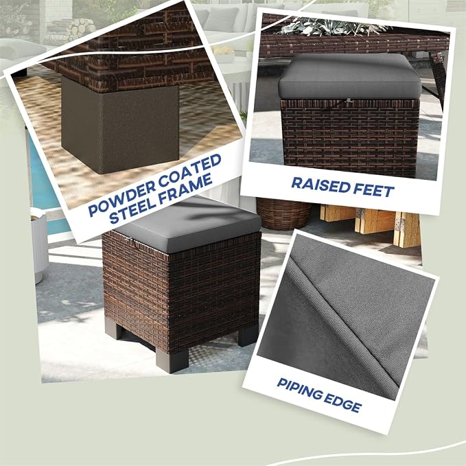 SSLine Outdoor Rattan Ottoman Set, 15.7W x 15.7D x 18.1H inches, All Weather - Image 4