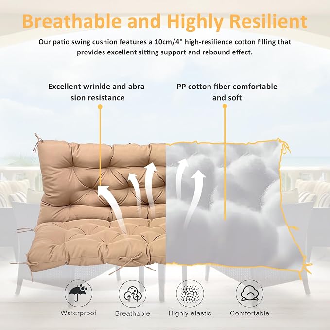 Swing Replacement Cushions for Outdoor: 2-3 Seater Waterproof Porch Bench - Image 4