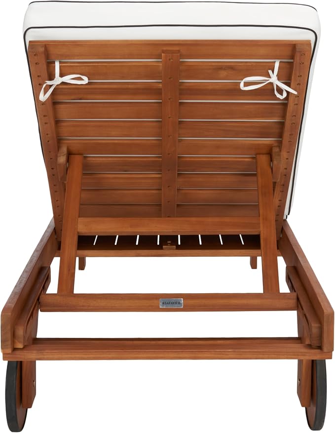 SAFAVIEH Outdoor Collection Newport Natural/Beige Cushion Black Piping Chaise - Image 5