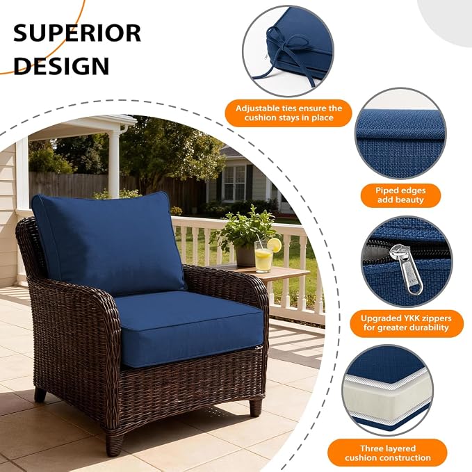 Sundale Outdoor Olefin Deep Seat Cushion, Patio Chair Cushion and Pillow - Image 4