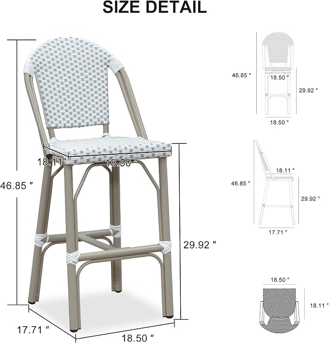 PURPLE LEAF French Bar Stools Set of 2 Champagne Print Finish Outdoor Bar Stools - Image 3